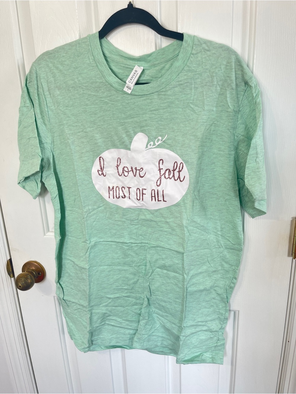 PUMPKIN GLITTER  Large FALL  BELLA + CANVAS TSHIRT MINT HEATHER NEW